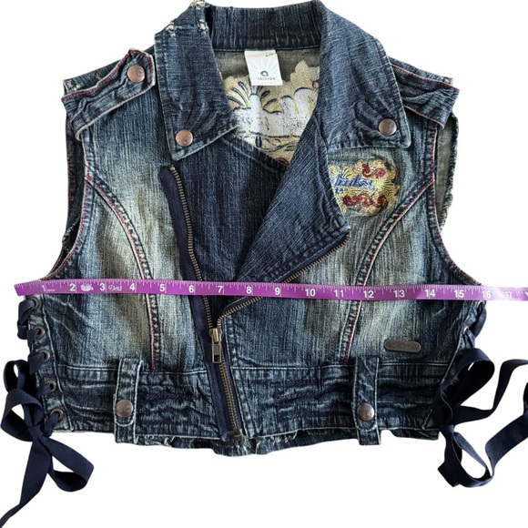 Streetwear Denim Vest crop Embroidered zipper Akdmks S lace up Akademik’s 947 - Picture 13 of 15